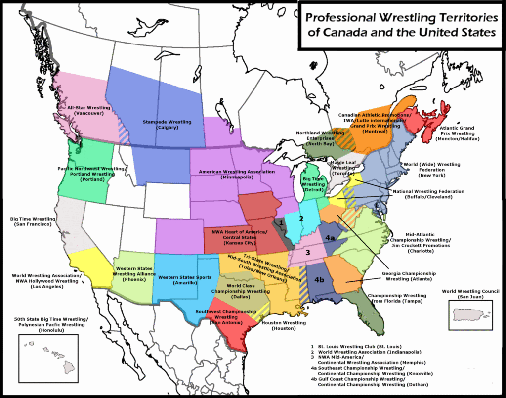 WWE in the territory era, surrounded by other promotions.